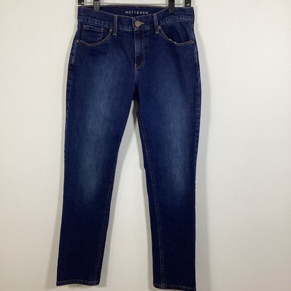 Mott & Bow Jeans Women's 27 Dark Blue Boyfriend Fit Mid Rise 5-Pocket Denim - Picture 2 of 9